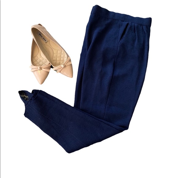 St.John Santana Knit Stirrup Pants High Rise Navy 8 - Picture 1 of 5